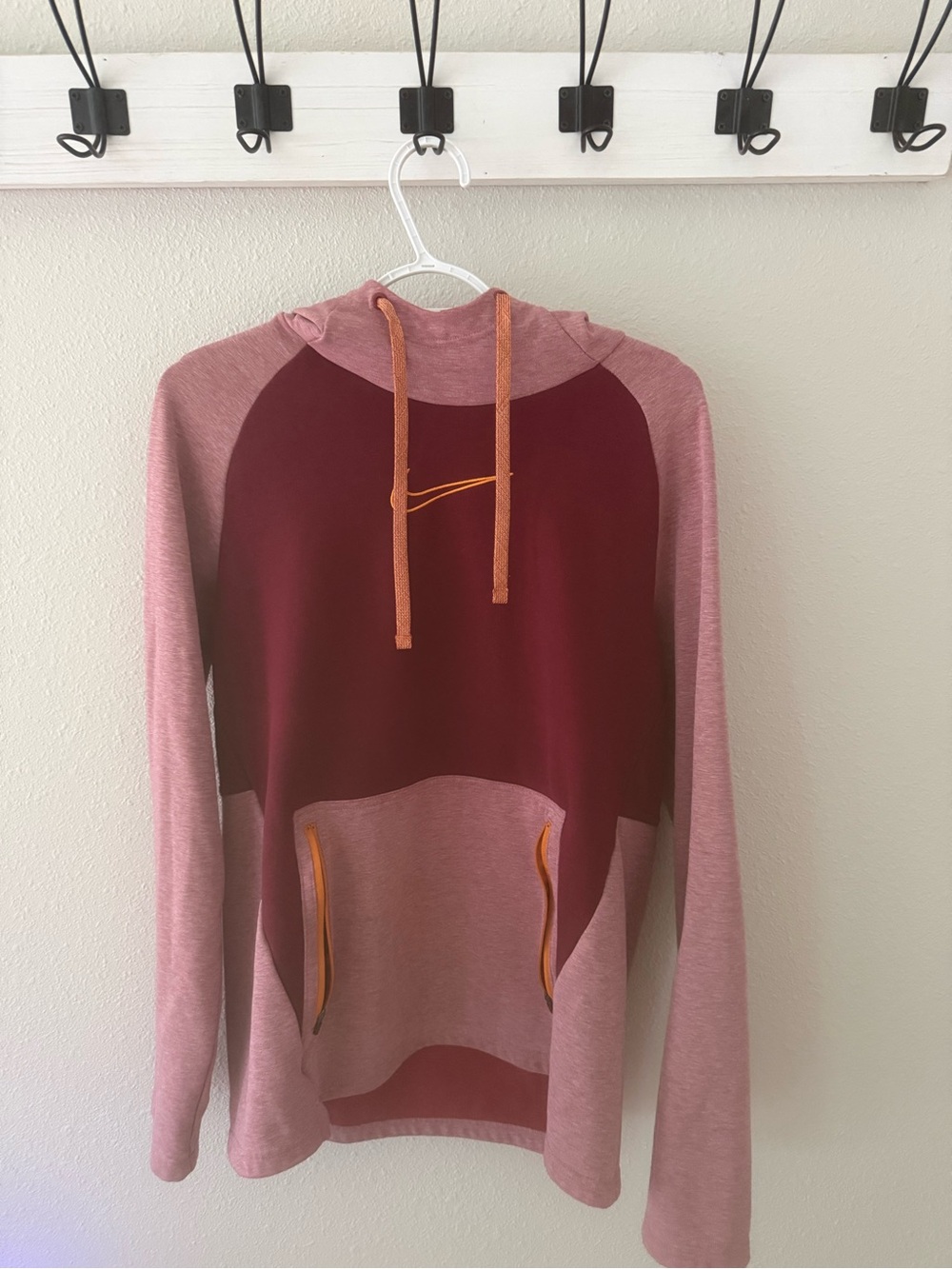 Nike Maroon & Pink Thermal Pullover Hoodie with Orange Drawstrings